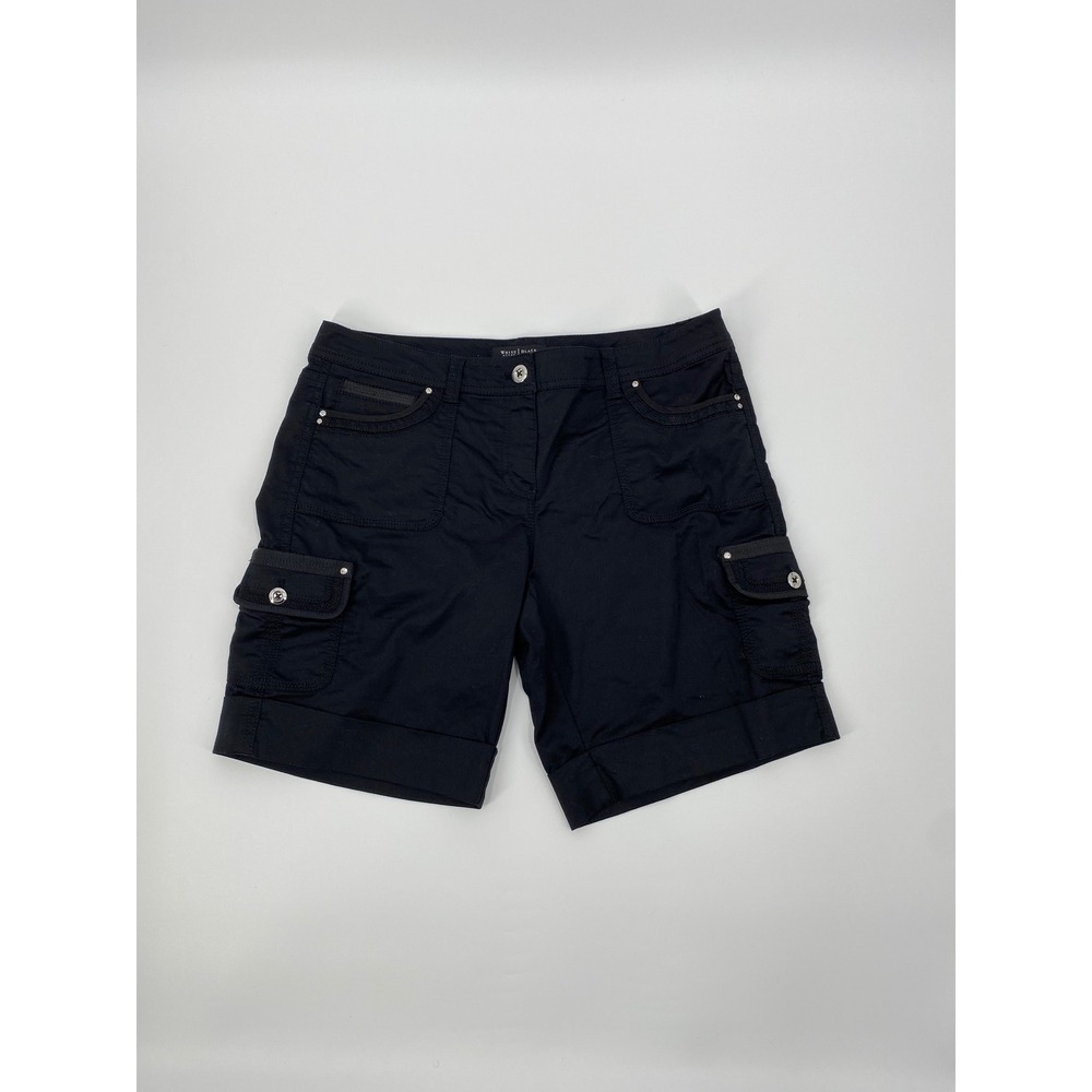 White House Black Market Bermuda Shorts Womens 6 Black Cargo Mid Rise Casual